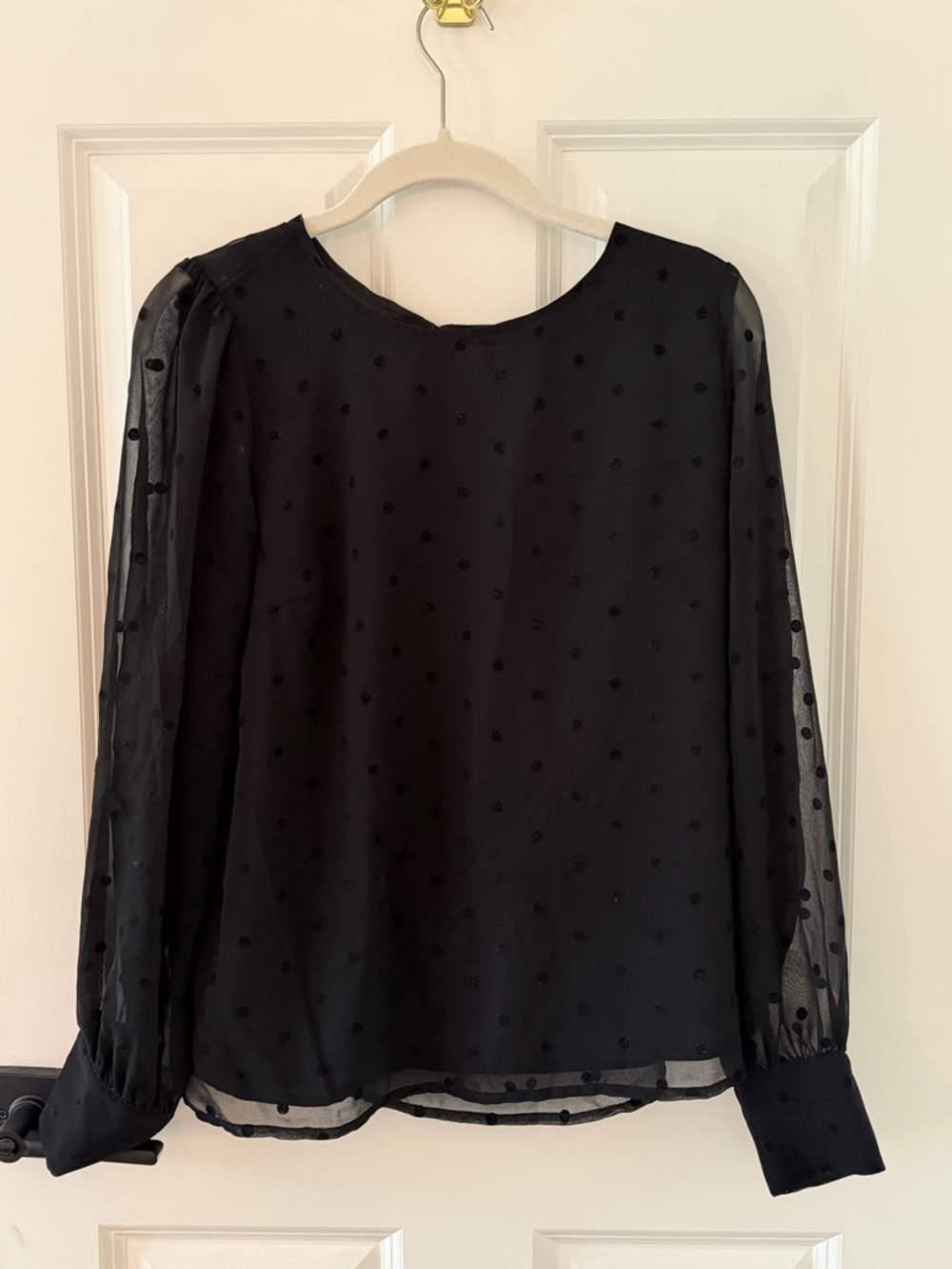 J. Crew Black Swiss Dot Sheer Long-Sleeve Blouse